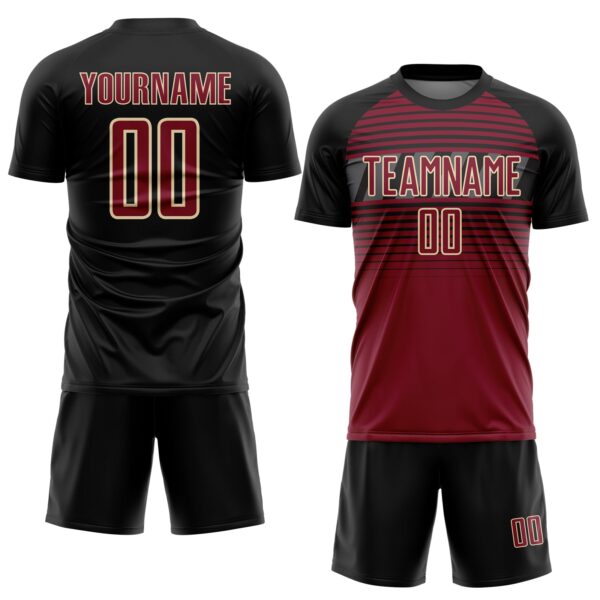 Custom Black Crimson Cream-Steel Gray Gradient Horizontal Stripes Sublimation Soccer Uniform Jersey