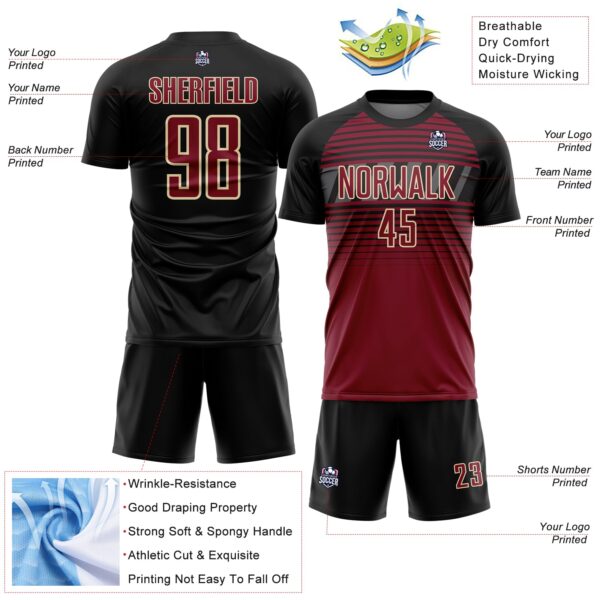 Custom Black Crimson Cream-Steel Gray Gradient Horizontal Stripes Sublimation Soccer Uniform Jersey