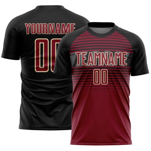 Custom Black Crimson Cream-Steel Gray Gradient Horizontal Stripes Sublimation Soccer Uniform Jersey