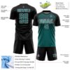 Custom Black Teal Steel Gray-White Gradient Horizontal Stripes Sublimation Soccer Uniform Jersey