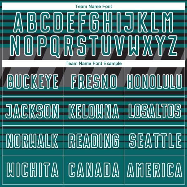 Custom Black Teal Steel Gray-White Gradient Horizontal Stripes Sublimation Soccer Uniform Jersey