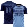 Custom Navy Light Blue-Royal Gradient Horizontal Stripes Sublimation Soccer Uniform Jersey