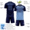 Custom Navy Light Blue-Royal Gradient Horizontal Stripes Sublimation Soccer Uniform Jersey