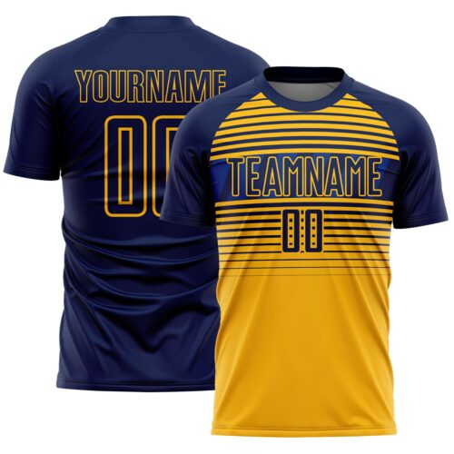 Custom Navy Gold-Royal Gradient Horizontal Stripes Sublimation Soccer Uniform Jersey