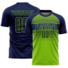 Custom Navy Neon Green-Royal Gradient Horizontal Stripes Sublimation Soccer Uniform Jersey