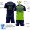 Custom Navy Neon Green-Royal Gradient Horizontal Stripes Sublimation Soccer Uniform Jersey