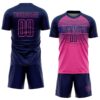 Custom Navy Pink-Royal Gradient Horizontal Stripes Sublimation Soccer Uniform Jersey
