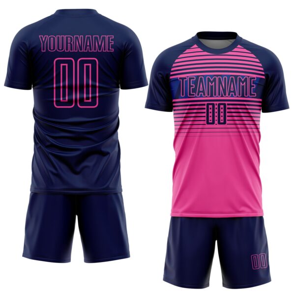 Custom Navy Pink-Royal Gradient Horizontal Stripes Sublimation Soccer Uniform Jersey