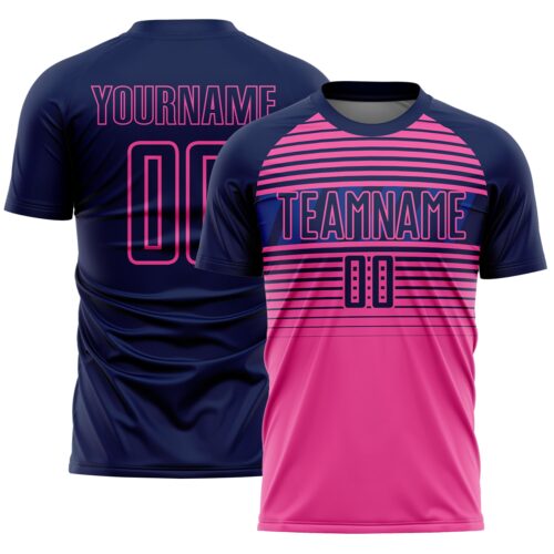 Custom Navy Pink-Royal Gradient Horizontal Stripes Sublimation Soccer Uniform Jersey