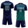 Custom Navy Teal Royal-White Gradient Horizontal Stripes Sublimation Soccer Uniform Jersey