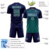Custom Navy Teal Royal-White Gradient Horizontal Stripes Sublimation Soccer Uniform Jersey