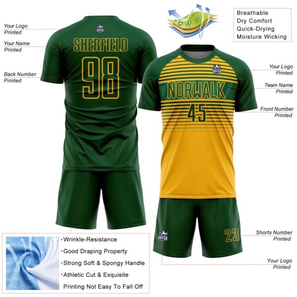 Custom Green Gold-Kelly Green Gradient Horizontal Stripes Sublimation Soccer Uniform Jersey