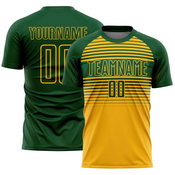 Custom Green Gold-Kelly Green Gradient Horizontal Stripes Sublimation Soccer Uniform Jersey