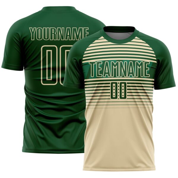 Custom Green Cream-Kelly Green Gradient Horizontal Stripes Sublimation Soccer Uniform Jersey