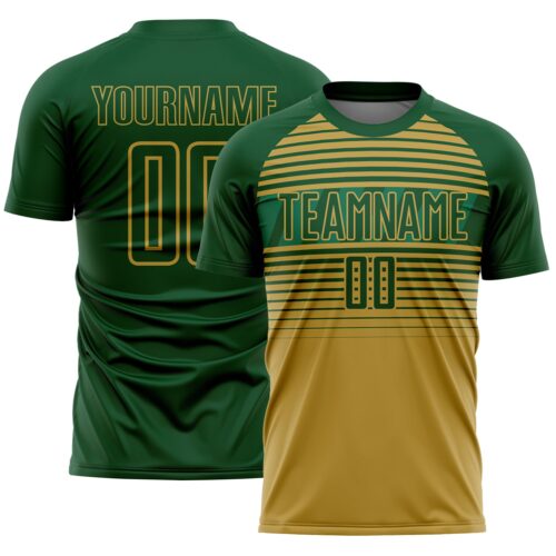 Custom Green Old Gold-Kelly Green Gradient Horizontal Stripes Sublimation Soccer Uniform Jersey