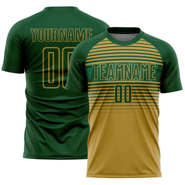 Custom Green Old Gold-Kelly Green Gradient Horizontal Stripes Sublimation Soccer Uniform Jersey