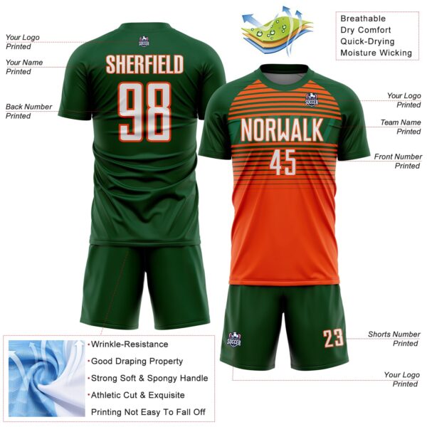 Custom Green Orange White-Kelly Green Gradient Horizontal Stripes Sublimation Soccer Uniform Jersey