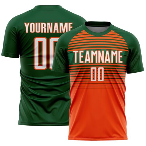 Custom Green Orange White-Kelly Green Gradient Horizontal Stripes Sublimation Soccer Uniform Jersey