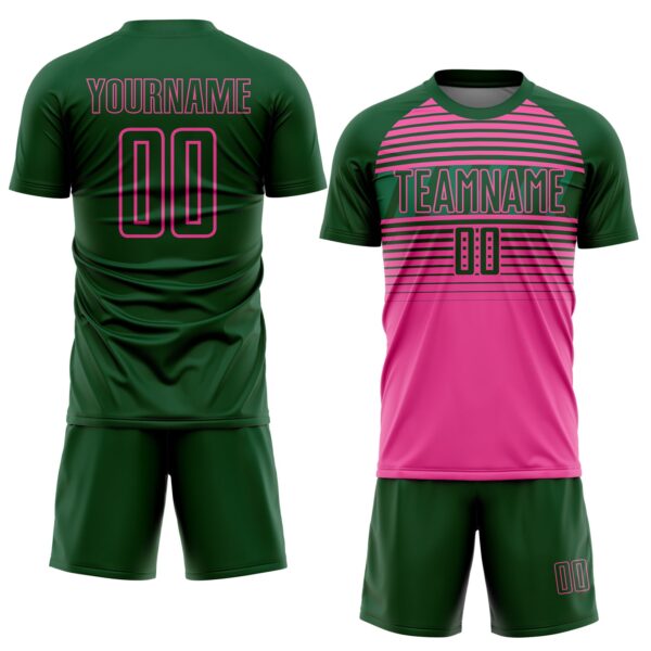 Custom Green Pink-Kelly Green Gradient Horizontal Stripes Sublimation Soccer Uniform Jersey