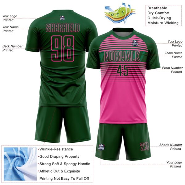 Custom Green Pink-Kelly Green Gradient Horizontal Stripes Sublimation Soccer Uniform Jersey