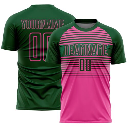 Soccer6921 Custom Green Pink-Kelly Green Gradient Horizontal Stripes Sublimation Soccer Uniform Jersey
