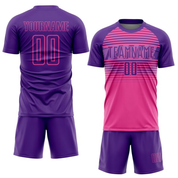 Custom Purple Pink-Medium Purple Gradient Horizontal Stripes Sublimation Soccer Uniform Jersey
