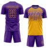 Custom Purple Gold-Medium Purple Gradient Horizontal Stripes Sublimation Soccer Uniform Jersey