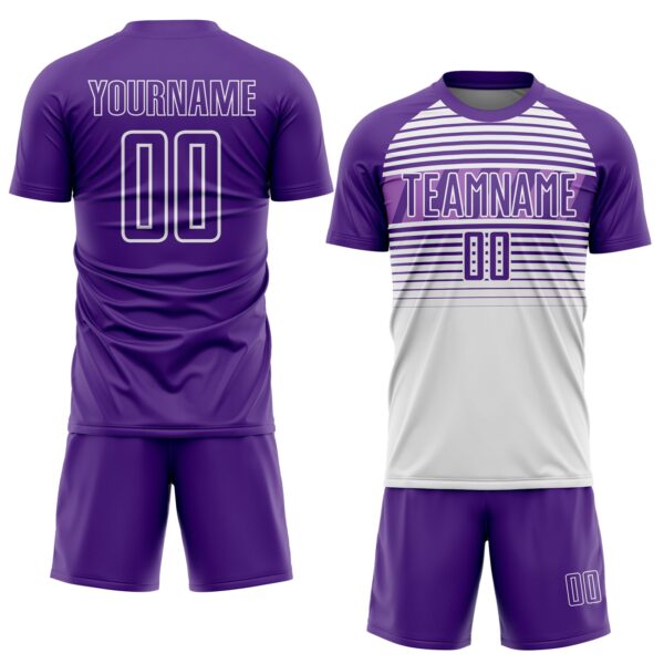 Custom Purple White-Medium Purple Gradient Horizontal Stripes Sublimation Soccer Uniform Jersey