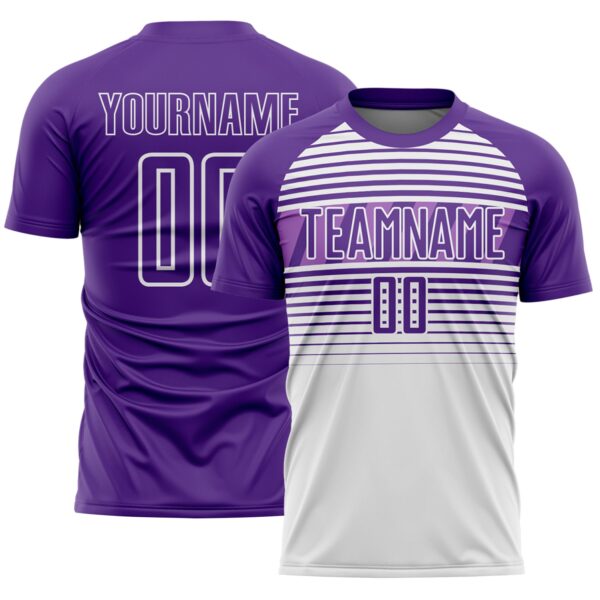 Custom Purple White-Medium Purple Gradient Horizontal Stripes Sublimation Soccer Uniform Jersey