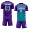 Custom Purple White Teal-Medium Purple Gradient Horizontal Stripes Sublimation Soccer Uniform Jersey