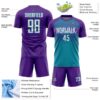 Custom Purple White Teal-Medium Purple Gradient Horizontal Stripes Sublimation Soccer Uniform Jersey