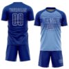 Custom Royal Light Blue Thunder Blue-White Gradient Horizontal Stripes Sublimation Soccer Uniform Jersey