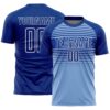 Custom Royal Light Blue Thunder Blue-White Gradient Horizontal Stripes Sublimation Soccer Uniform Jersey