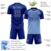 Custom Royal Light Blue Thunder Blue-White Gradient Horizontal Stripes Sublimation Soccer Uniform Jersey