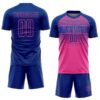 Custom Royal Pink-Thunder Blue Gradient Horizontal Stripes Sublimation Soccer Uniform Jersey