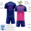 Custom Royal Pink-Thunder Blue Gradient Horizontal Stripes Sublimation Soccer Uniform Jersey
