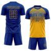 Custom Royal Gold-Thunder Blue Gradient Horizontal Stripes Sublimation Soccer Uniform Jersey