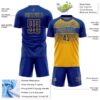 Custom Royal Gold-Thunder Blue Gradient Horizontal Stripes Sublimation Soccer Uniform Jersey