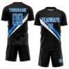 Custom Black Powder Blue-White Diagonal Stripes Sports Sublimation Soccer Uniform Jersey