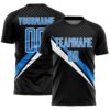 Custom Black Powder Blue-White Diagonal Stripes Sports Sublimation Soccer Uniform Jersey