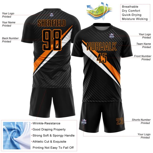 Custom Black Bay Orange-White Diagonal Stripes Sports Sublimation Soccer Uniform Jersey