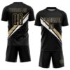Custom Black Vegas Gold-White Diagonal Stripes Sports Sublimation Soccer Uniform Jersey