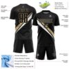 Custom Black Vegas Gold-White Diagonal Stripes Sports Sublimation Soccer Uniform Jersey