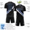 Custom Black Light Blue-White Diagonal Stripes Sports Sublimation Soccer Uniform Jersey