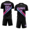 Custom Black Light Blue-Pink Diagonal Stripes Sports Sublimation Soccer Uniform Jersey