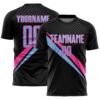 Custom Black Light Blue-Pink Diagonal Stripes Sports Sublimation Soccer Uniform Jersey