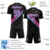 Custom Black Light Blue-Pink Diagonal Stripes Sports Sublimation Soccer Uniform Jersey