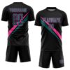 Custom Black Teal-Pink Diagonal Stripes Sports Sublimation Soccer Uniform Jersey