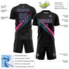 Custom Black Teal-Pink Diagonal Stripes Sports Sublimation Soccer Uniform Jersey