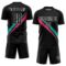 Custom Black White Aqua-Neon Pink Diagonal Stripes Sports Sublimation Soccer Uniform Jersey